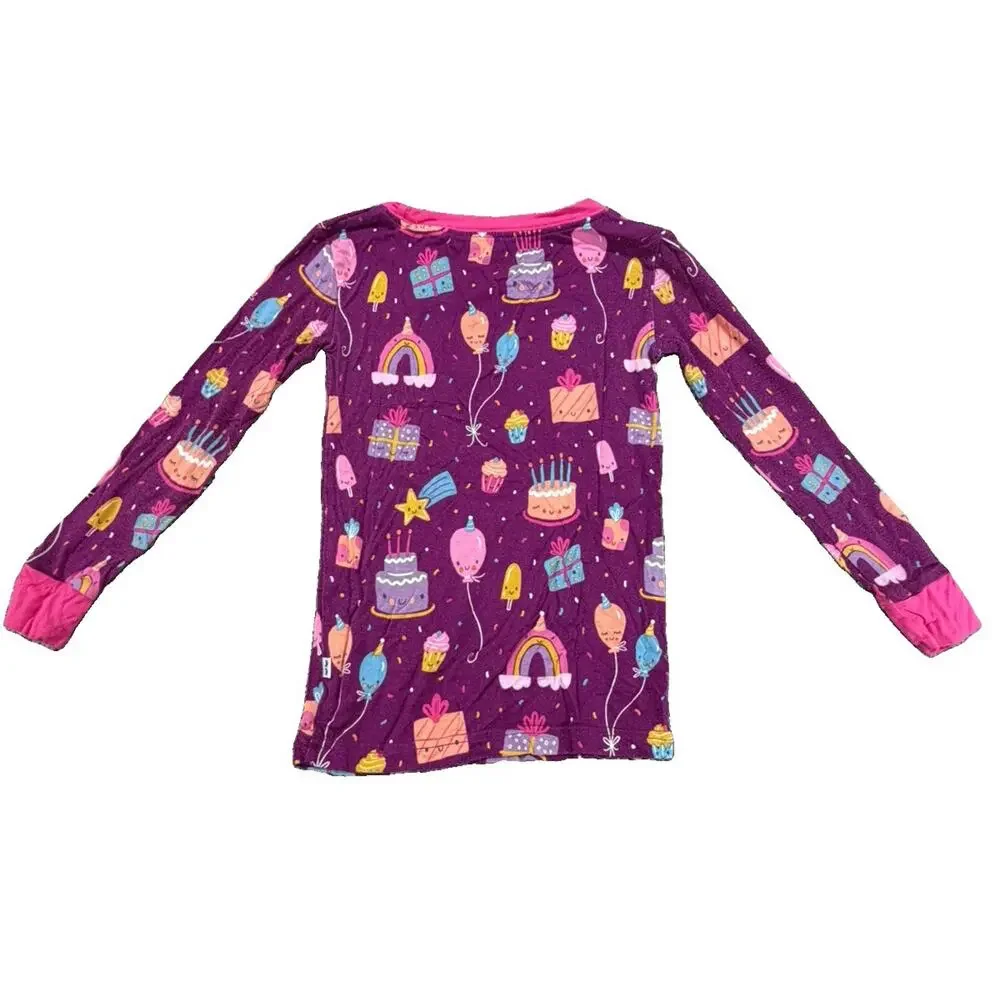 Little Sleepies Kids Purple Birthday Print Long-Sleeve Pajama Set 3T